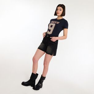 Polera Varsity Brillos Manga Corta Cuello Redondo Mujer Rolly Go