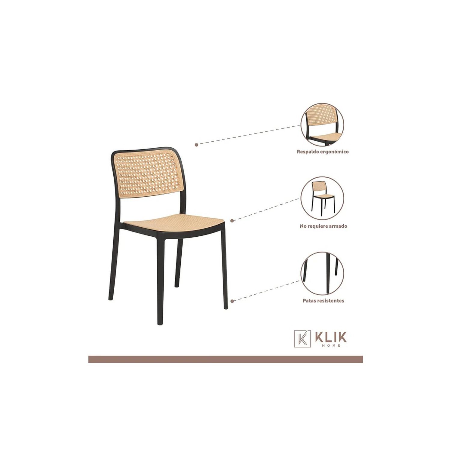Comedor Mesa 120x80 Rectangular Negra + 6 Sillas De Comedor Enrejada image number 2.0