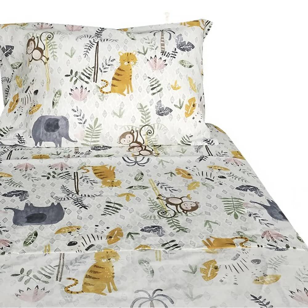 Sabanas De 1.5 Plaza Infantil De 144 Hilos. Dise&ntilde;o Jungla image number 0.0