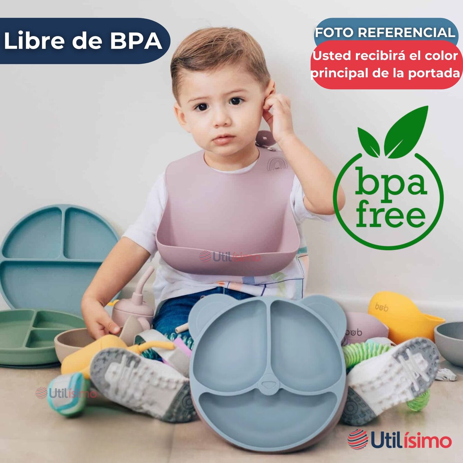 Set De Alimentaci&oacute;n Beb&eacute; Silicona De Oso 6 Piezas Libre Bpa Color Celeste image number 2.0