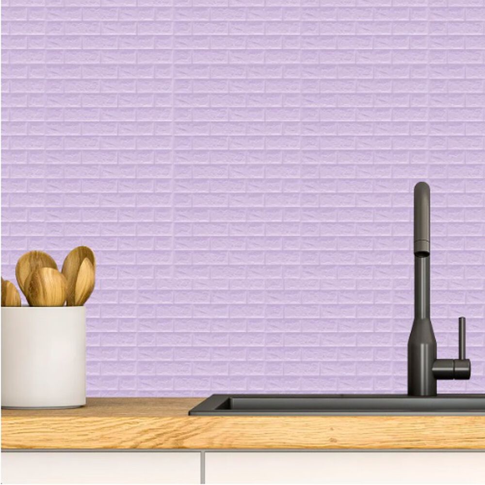 Pack 10 Lamina Papel Mural Autoadhesivo 3d Ladrillo Morado image number 3.0