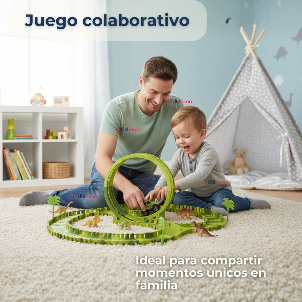 Pista Carreras De Auto Juguete Flexible Dinosaurio 120 Piezas Ni&ntilde;os image number 8.0