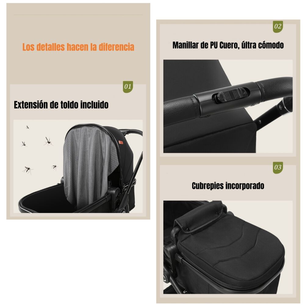 Coche Travel System Toldo 360&deg;gese Baby Negro Lubabycas image number 7.0