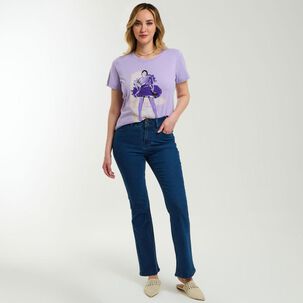 Polera Lisa Con Estampado Frontal Manga Corta Cuello Redondo Mujer Geeps