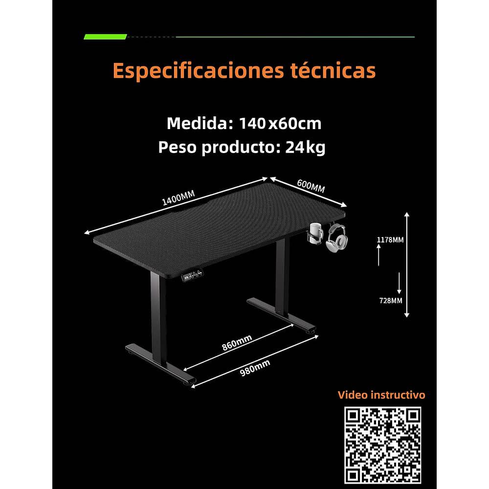 Escritorio El&eacute;ctrico Regulable Warrior 140cm Lubabycas image number 7.0