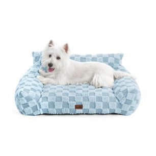 Cama Sof&aacute; Para Perros Y Gatos Dise&ntilde;o Cuadros Azul Lavable Talla L