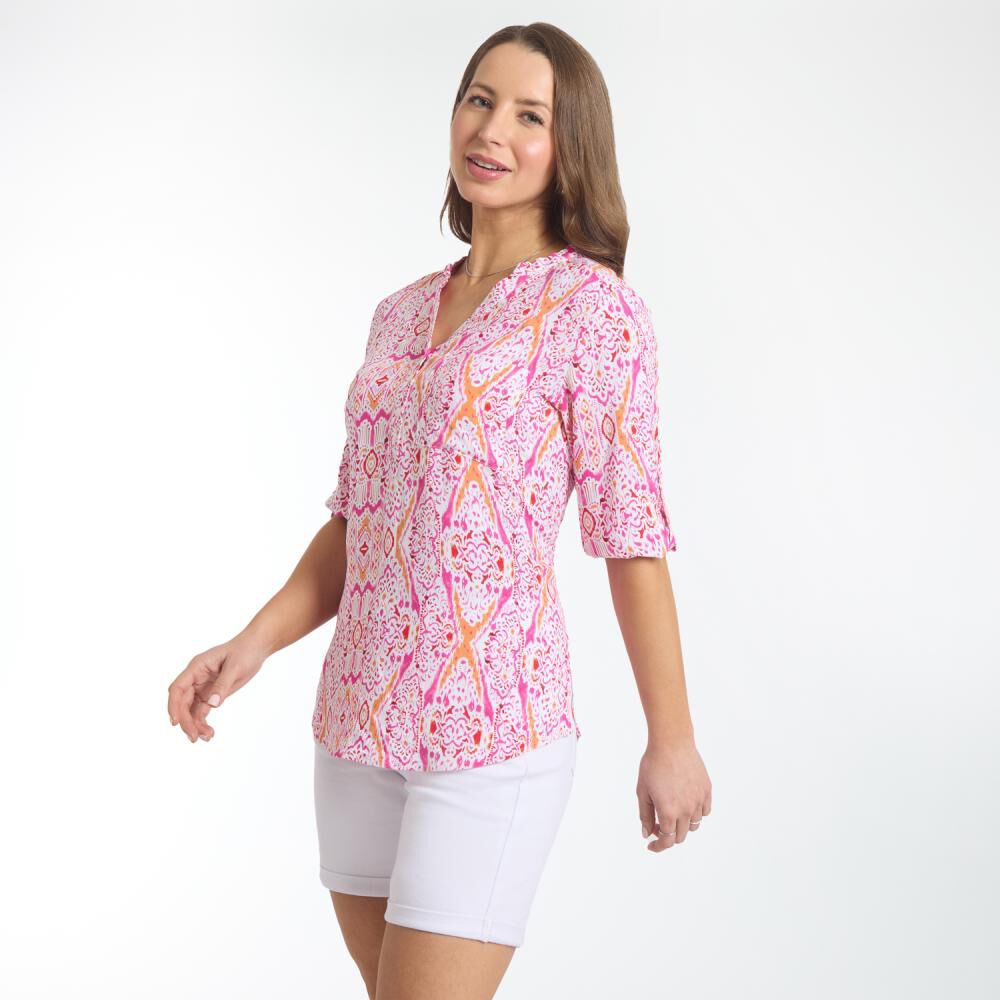 Blusa Estampada Bolsillo Delantero Manga Larga Cuello Maho Mujer Geeps image number 2.0