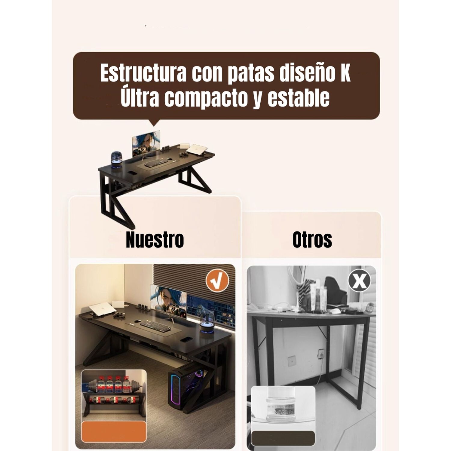 Escritorio De Madera Con Repisa Inferior 140x60x72cm Crown image number 3.0
