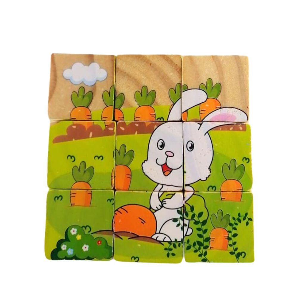 Juego Did&aacute;ctico De Puzzle De Cubo De Madera De 9 Bloques image number 4.0