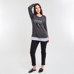Sweater Melange Manga Larga Cuello Redondo Mujer Sexy Large