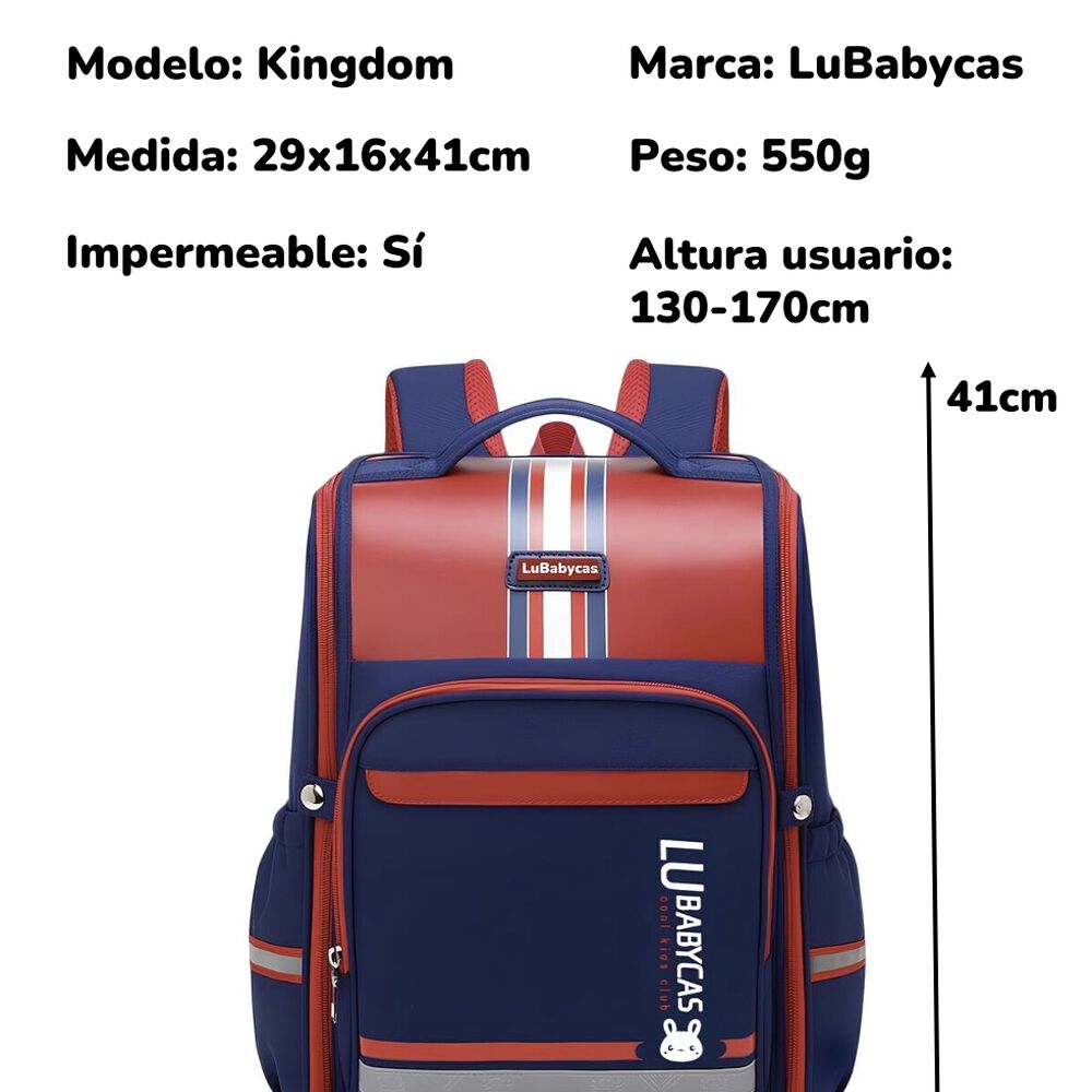 Mochila Escolar Infantil Impermeable 5s Roja Lubabycas image number 3.0