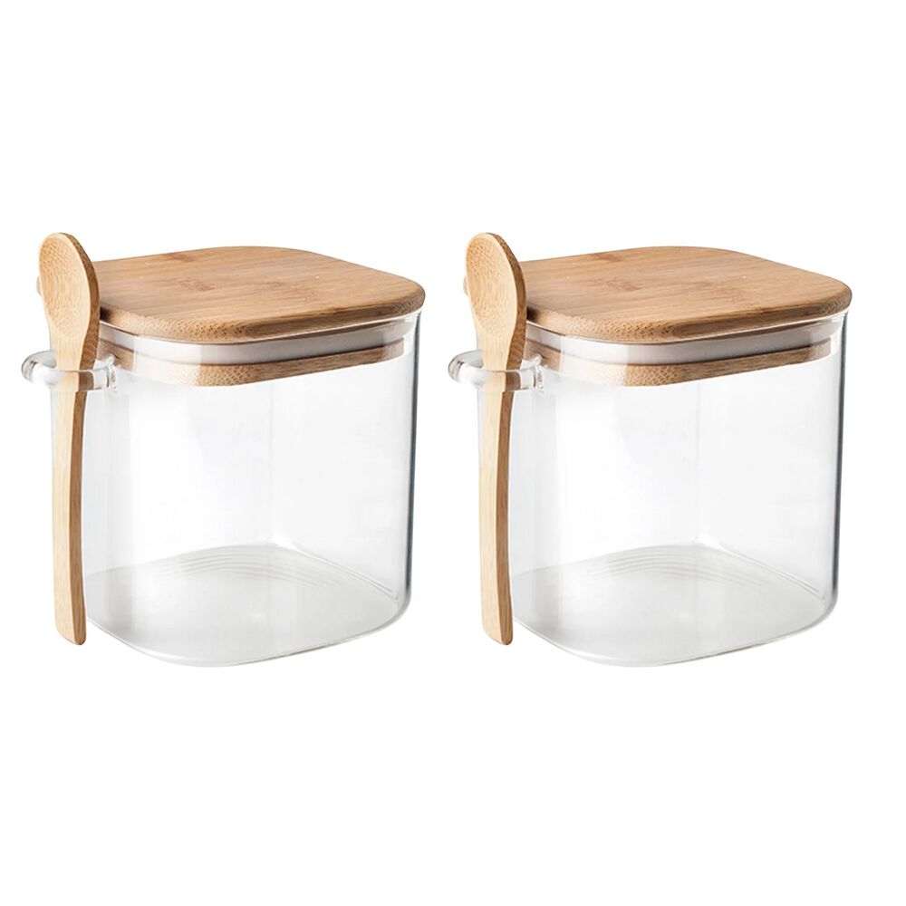 Set 2 Frasco Contenedor 1100ml 12cm Cuadrado Cuchara Bambú image number 0.0