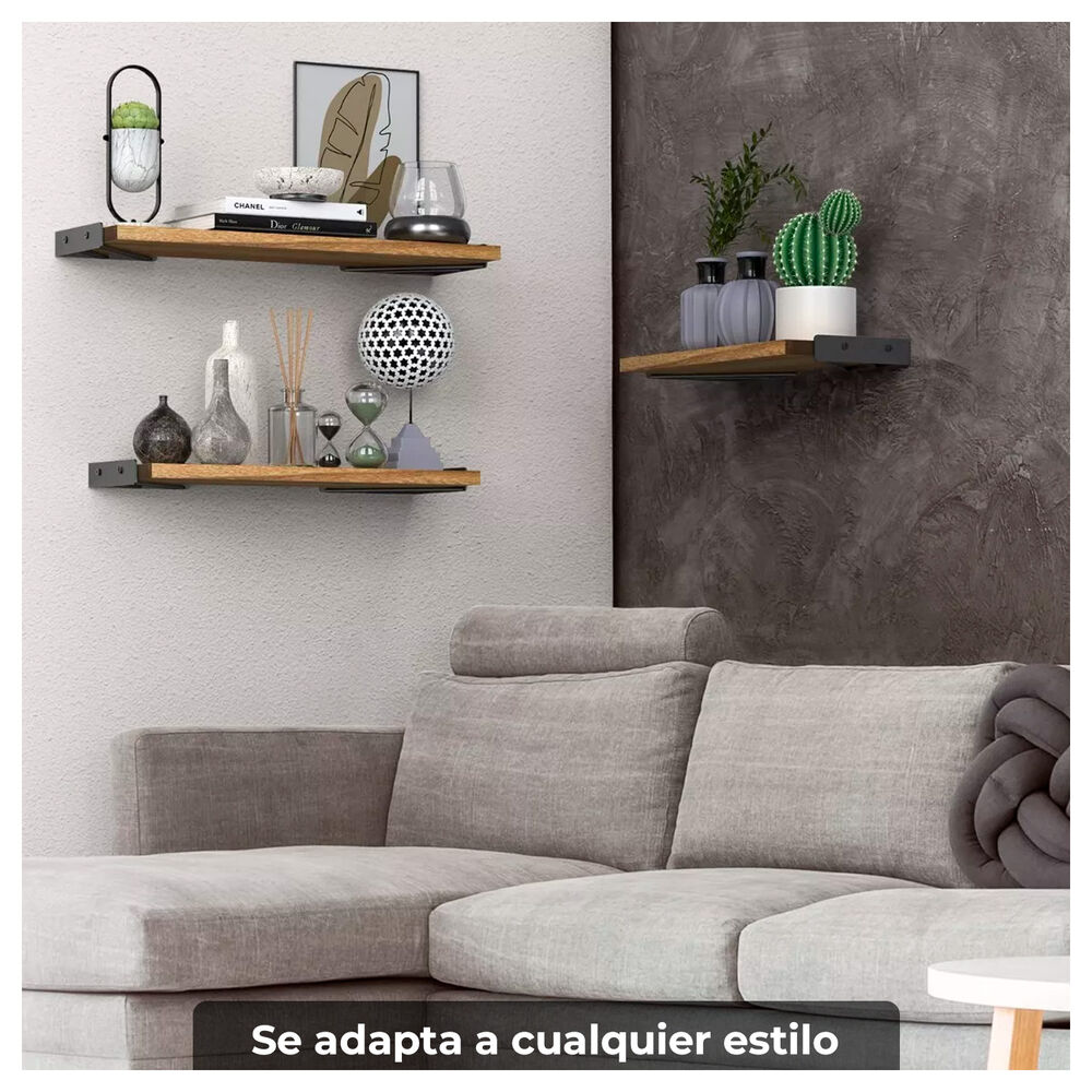 Set De 3 Repisas Flotantes De Madera Y Metal Decoraci&oacute;n Y Organizaci&oacute;n Moderna image number 2.0