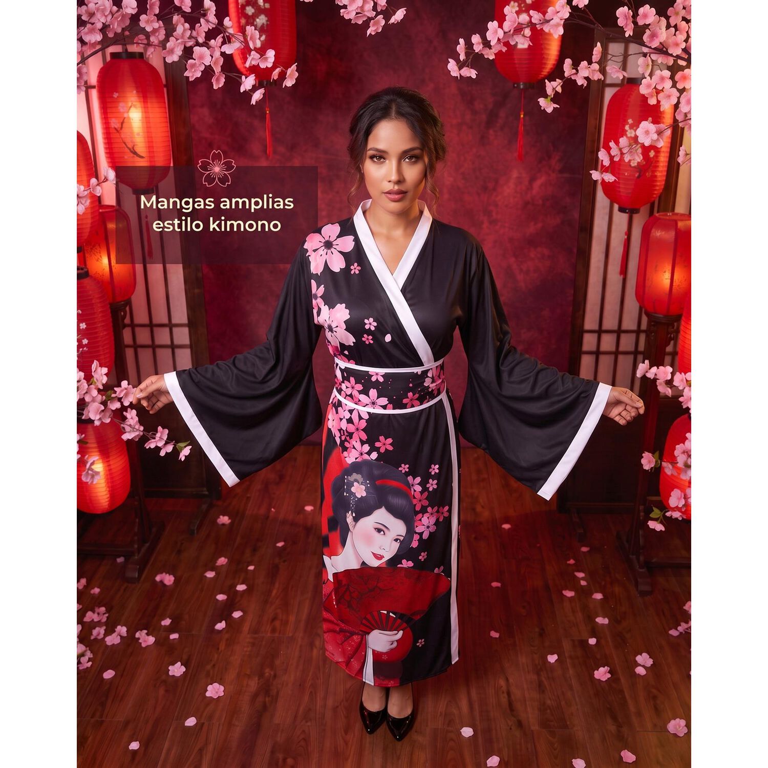 Kimono Elegante Tradicional Japon&eacute;s Mujer Obi Incluido image number 4.0