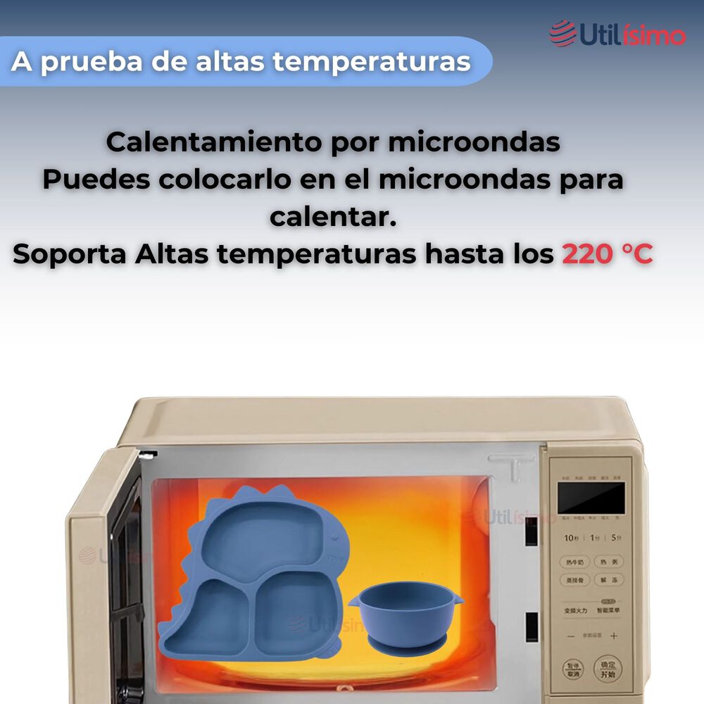 Set De Alimentación Bebé Silicona 5 Piezas Dinosaurio Libre Bpa Color Azul image number 7.0