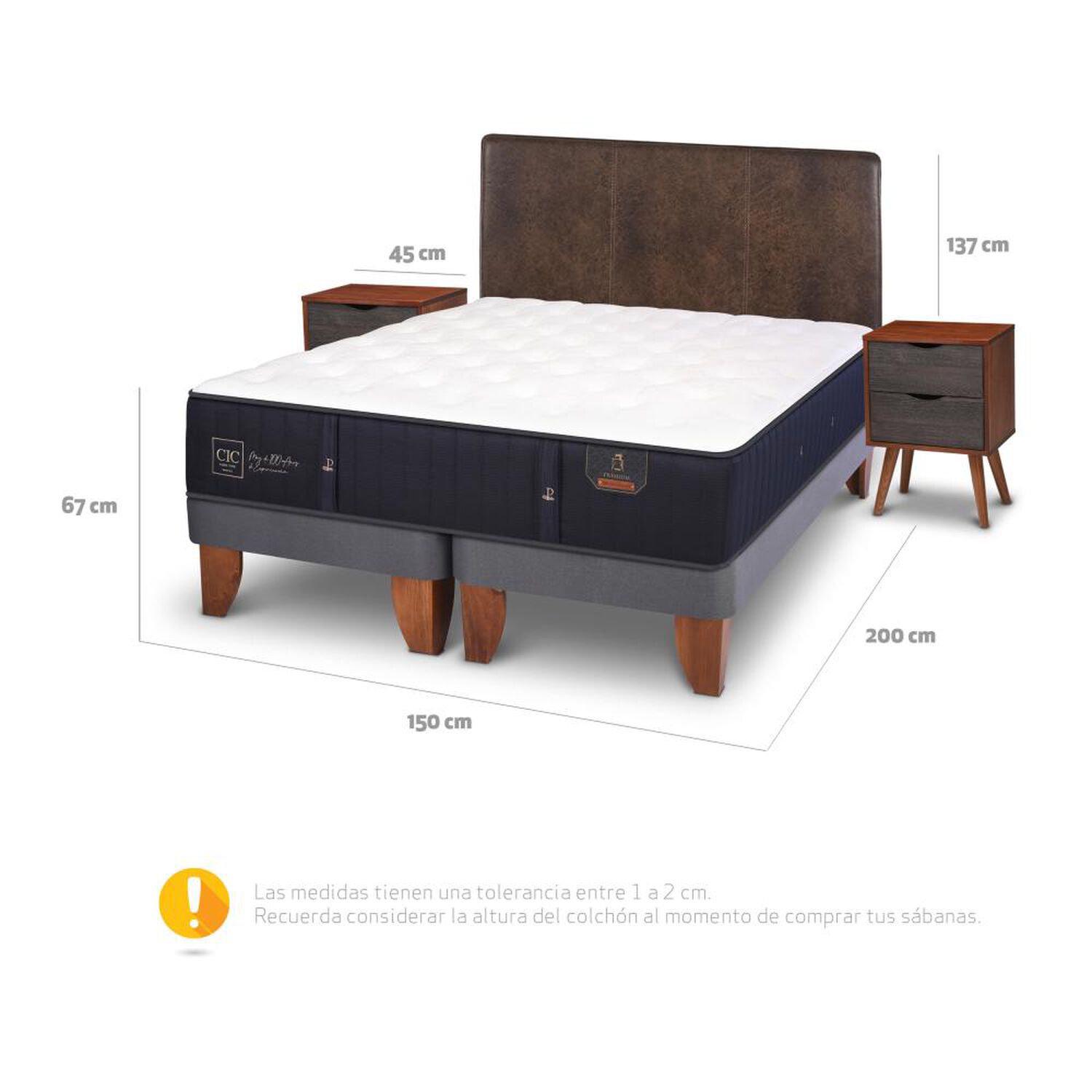 Cama Europea Cic Premium / 2 Plazas / Base Dividida + Set De Maderas image number 4.0