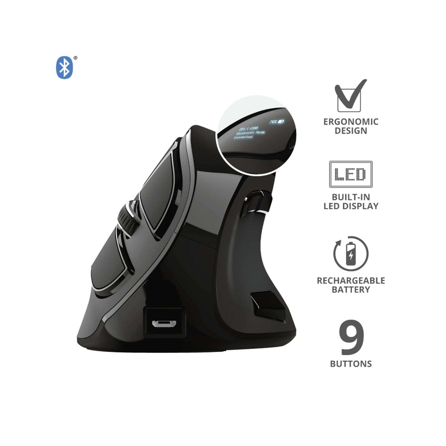 Mouse Ergonomico Profesional Trust Voxx Bluetooth Recargable image number 9.0