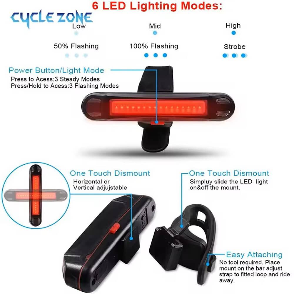 Luz Linterna Led Bicicleta Baliza Muy Potente Recargable Usb 3 Colores Y Funciones Tipo Baliza image number 9.0