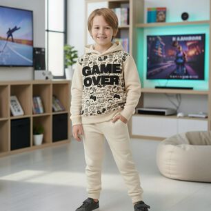 Buzo Ni&ntilde;o Franela Game Over Beige
