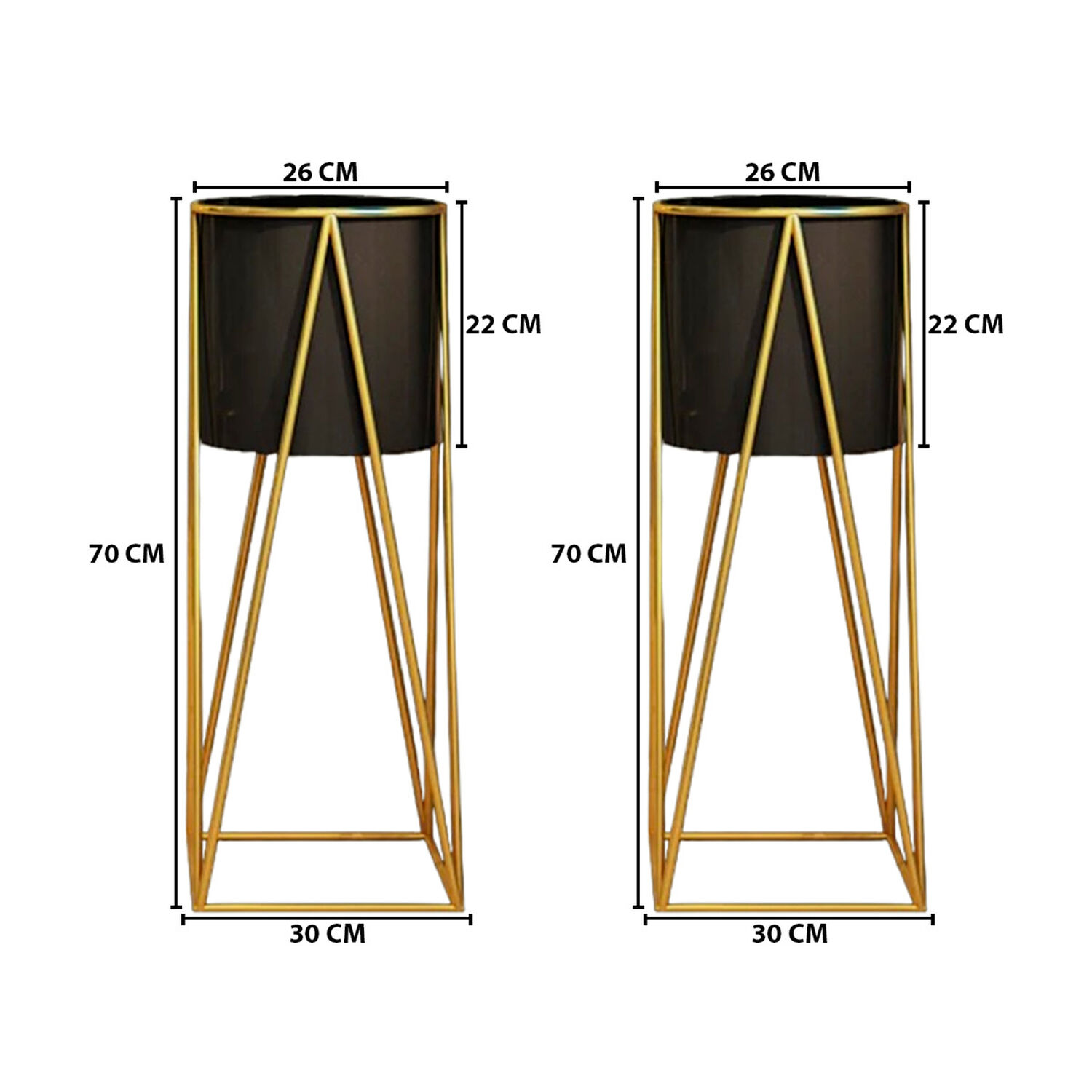 Set 2 Porta Maceteros Pedestal Igual Tama&ntilde;o Negro Dorados image number 3.0