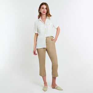 Blusa Lisa Abotonada Manga Corta Cuello Camisero Mujer Lesage