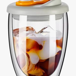 Taza Cafe Doble Vidrio Te Vaso Mug Tapa Antiderrame