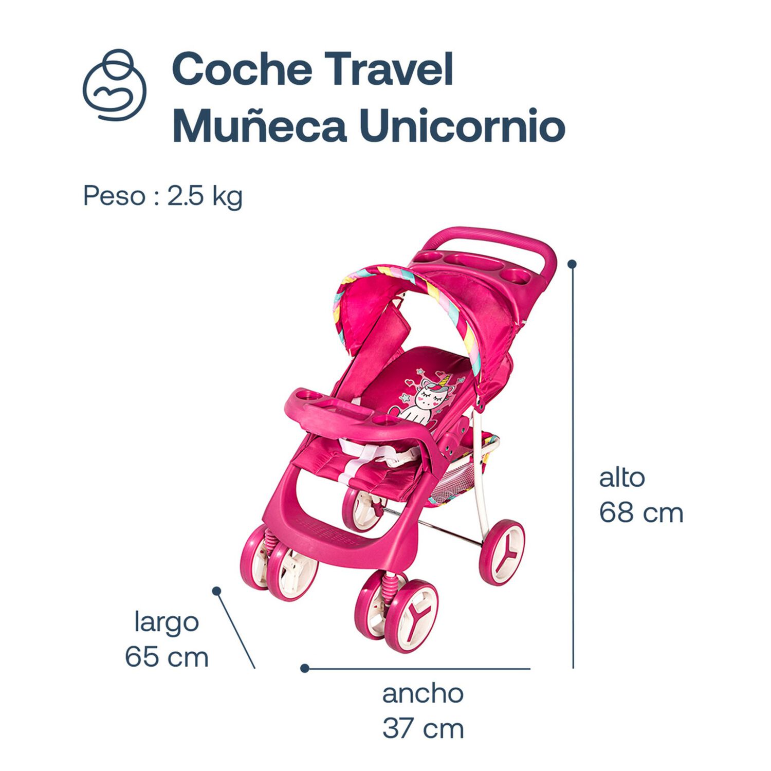 Coche Travel De Juguete Para Mu&ntilde;eca Unicornio Bebesit image number 4.0