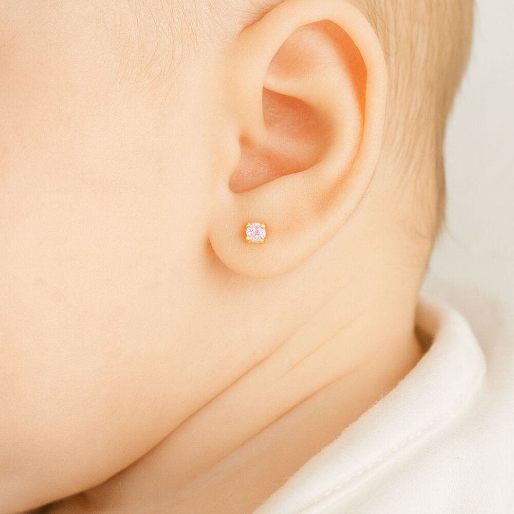 Aros Abridores Chispas 2mm N1 Oro 18k Circ&oacute;n Blanco A Presi&oacute;n Beb&eacute; Ni&ntilde;a Segundo Hoyo image number 2.0