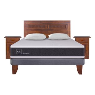 Cama Europea Cic New Ortopedic / 2 Plazas / Base Normal + Set De Maderas + Almohadas