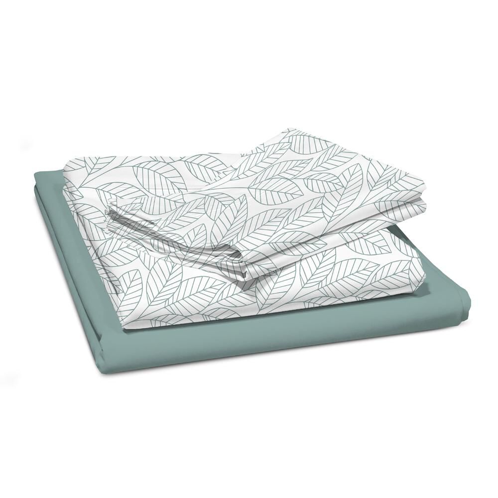 Sabanas Andes 180 Hilos Estampada Hojas Turquesa 1.5 Plazas image number 2.0