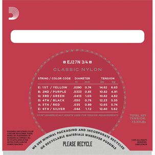 Set De Cuerdas Nylon Cl&aacute;sica3/4 N.tensi&oacute;n Ej27n 3/4 Daddario