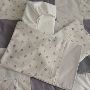 Juego De Sabana Mas Cobertor Estrellitas Gris
