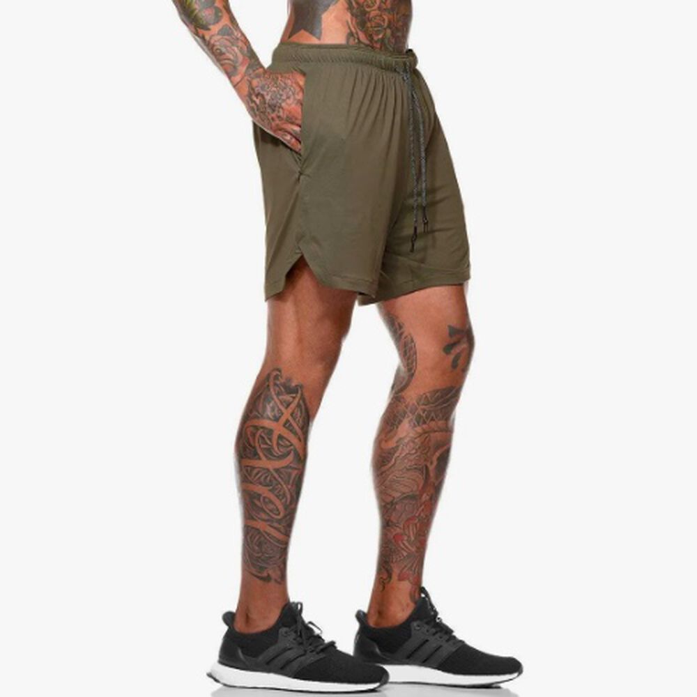 Short Gimnasio Con Licra Deportiva 2 En 1 Hombre Correr Verde L image number 3.0