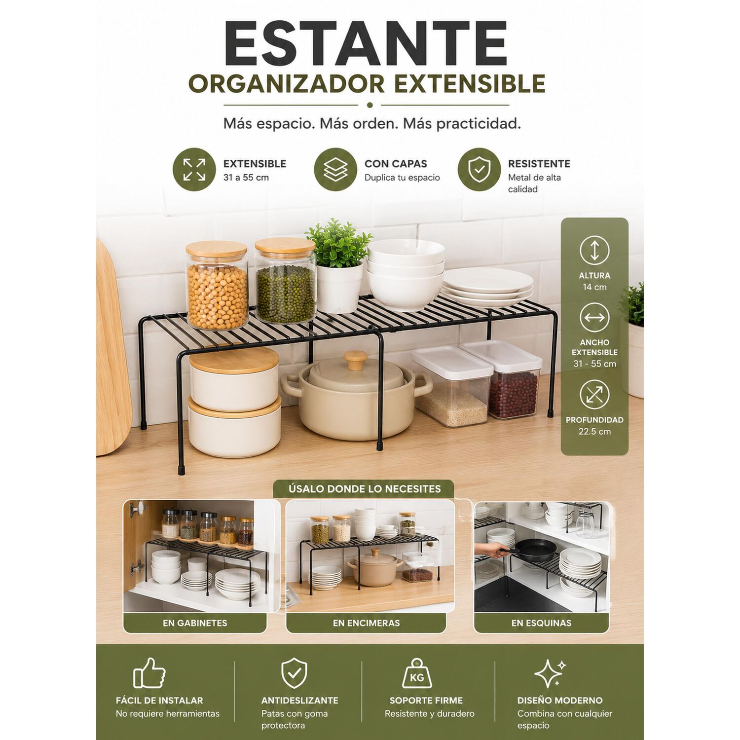 Repisa Extensible De Hierro Apilable Organizador Rack Cocina image number 9.0