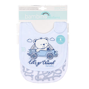 Set 2 Babero Algodón Impermeable Celeste Transportes Niño