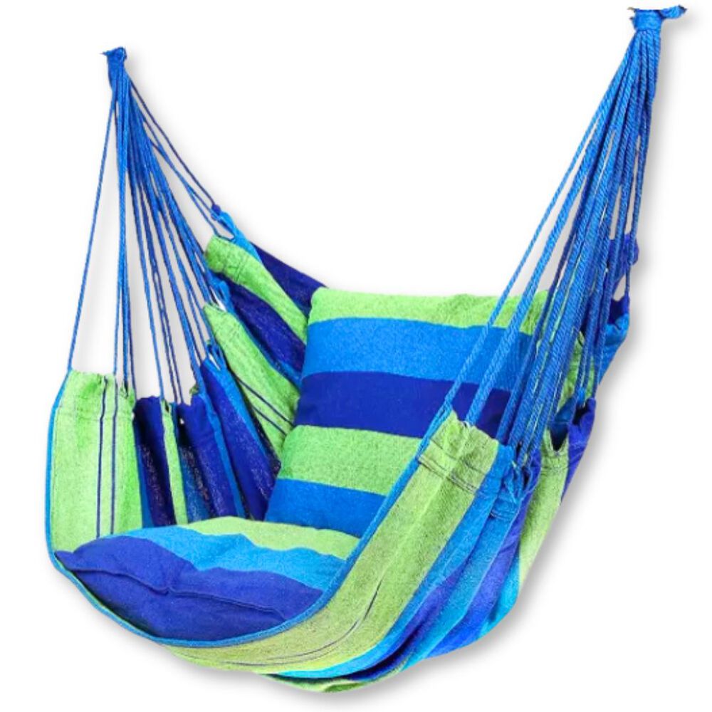 Silla Hamaca Colgante Columpio Con Dos Almohadas Para Jardin Azul Verde image number 0.0
