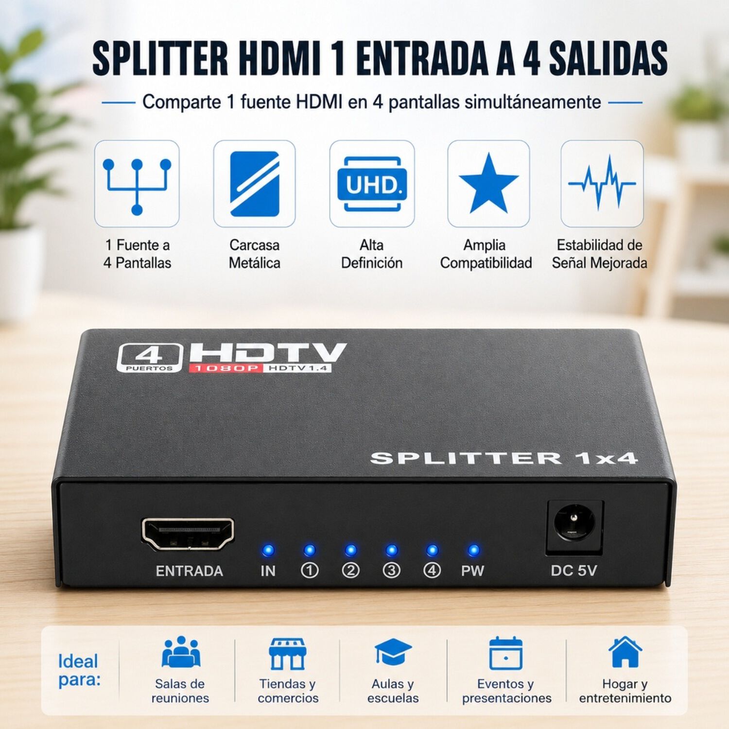 Splitter Hdmi 1 A 4 Pantallas Full Hd 1080p 60hz image number 2.0