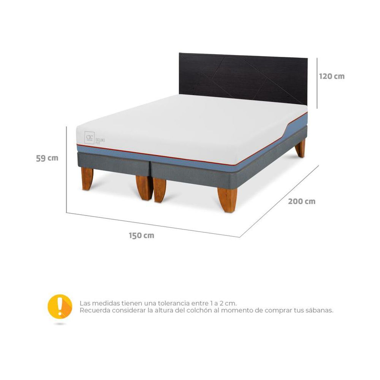 Cama Europea Cic Excellence Plus / 2 Plazas / Base Dividida + Respaldo image number 4.0