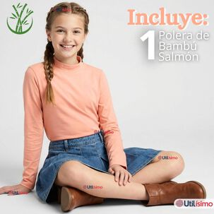 Polera Camiseta Bamb&uacute; Salm&oacute;n Cuello Beatle Primera Capa Manga Larga Ni&ntilde;a