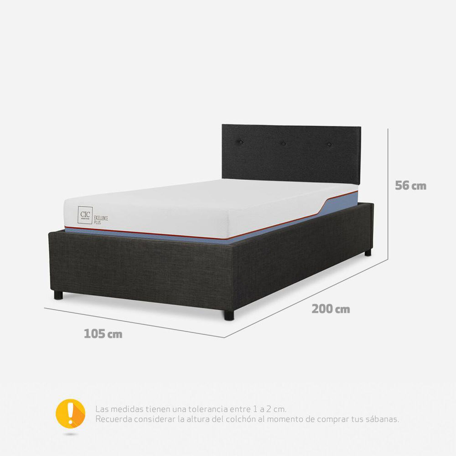 Cama Americana Cic Excellence Plus / 1.5 Plazas / Base Normal + Respaldo image number 3.0