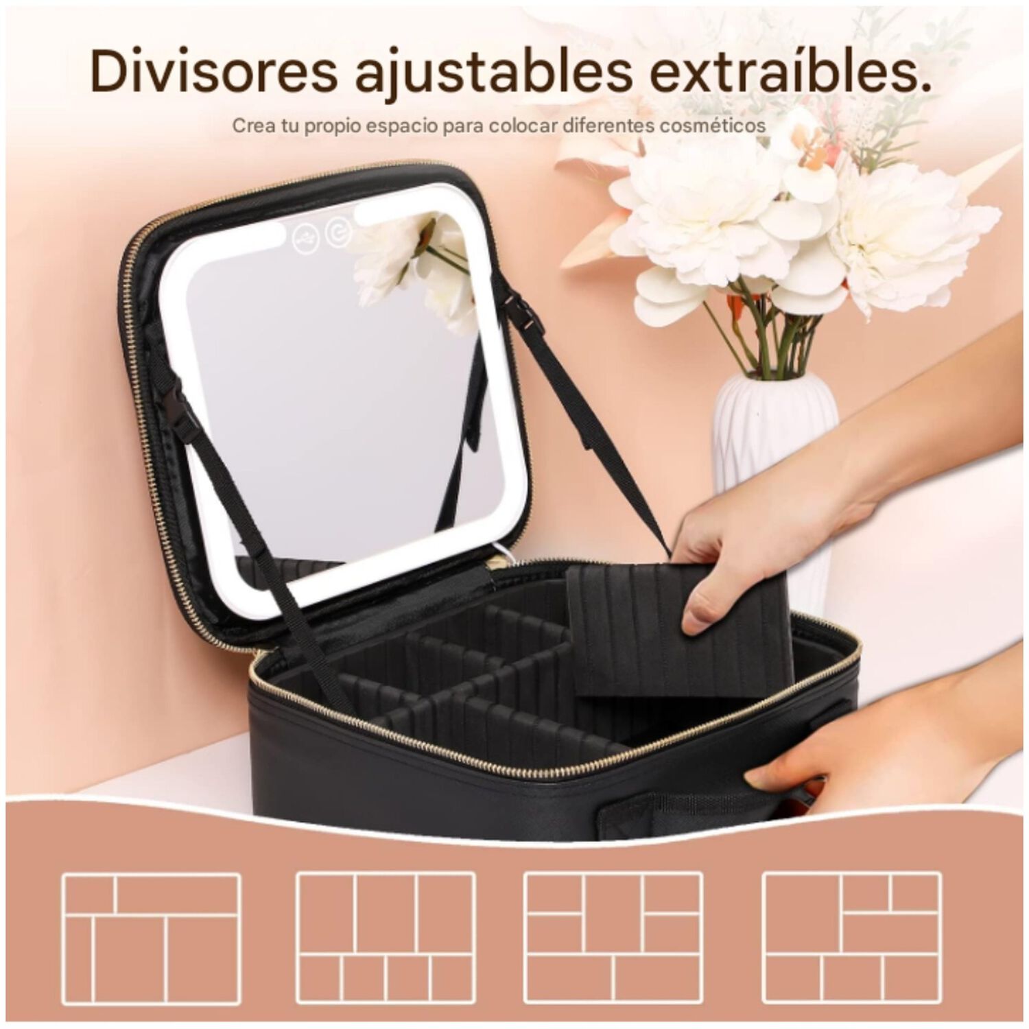 Cosmetiquero Maletin Con Espejo Led Y Divisiones Ajustables image number 5.0