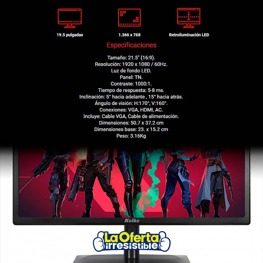 Monitor Kolke Led 19.5 1366 X 768 / 60hz image number 2.0