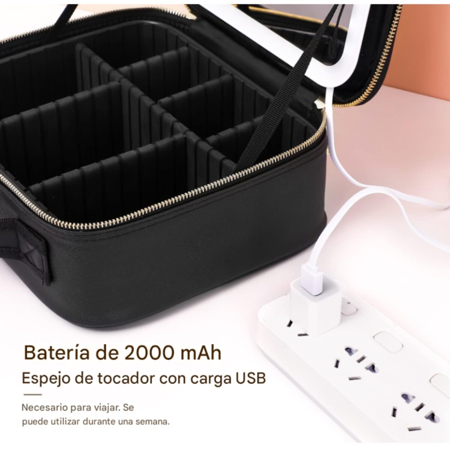 Cosmetiquero Maletin Con Espejo Led Y Divisiones Ajustables image number 6.0