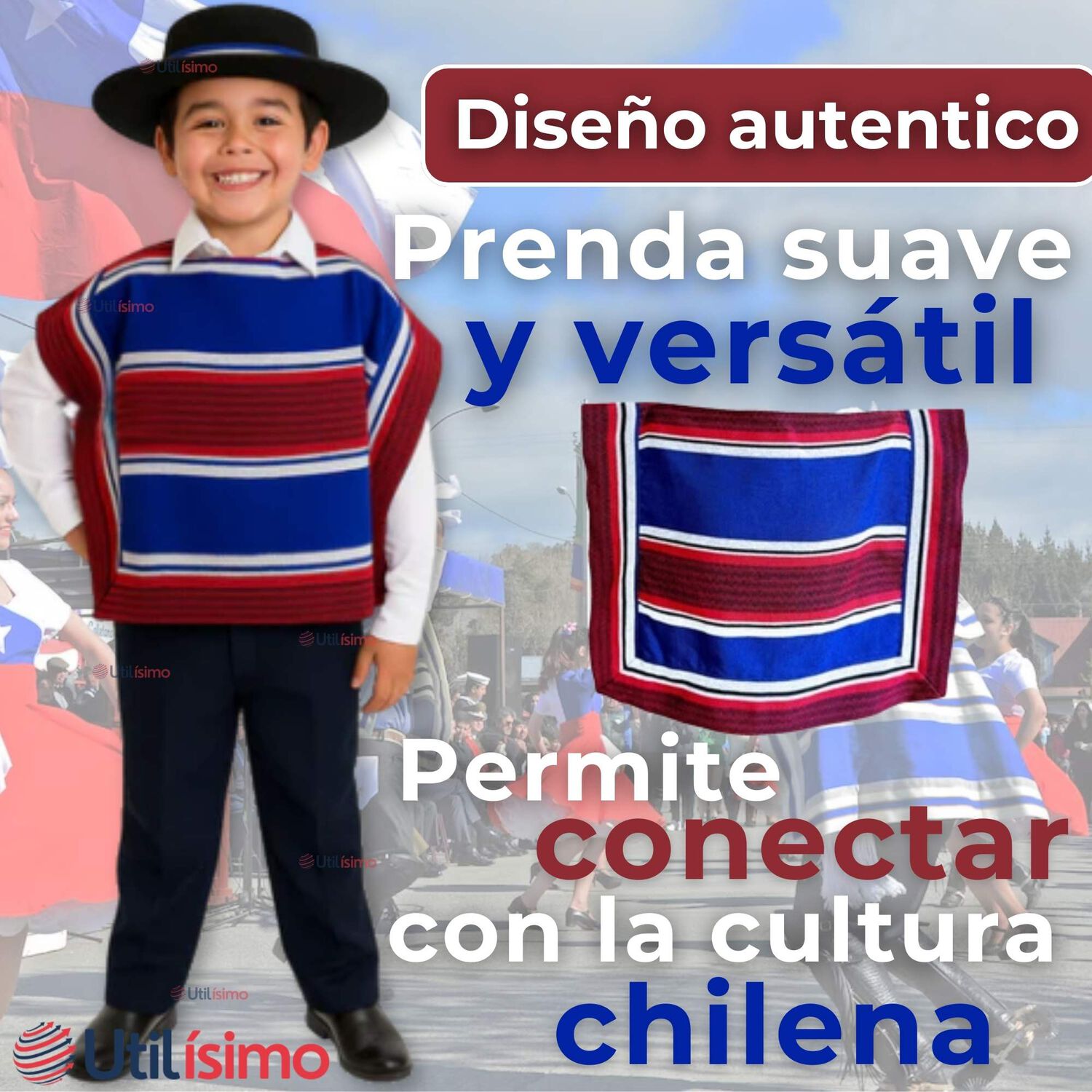 Poncho Manta Huaso Cueca Fiestas Patrias Para Ni&ntilde;os image number 6.0
