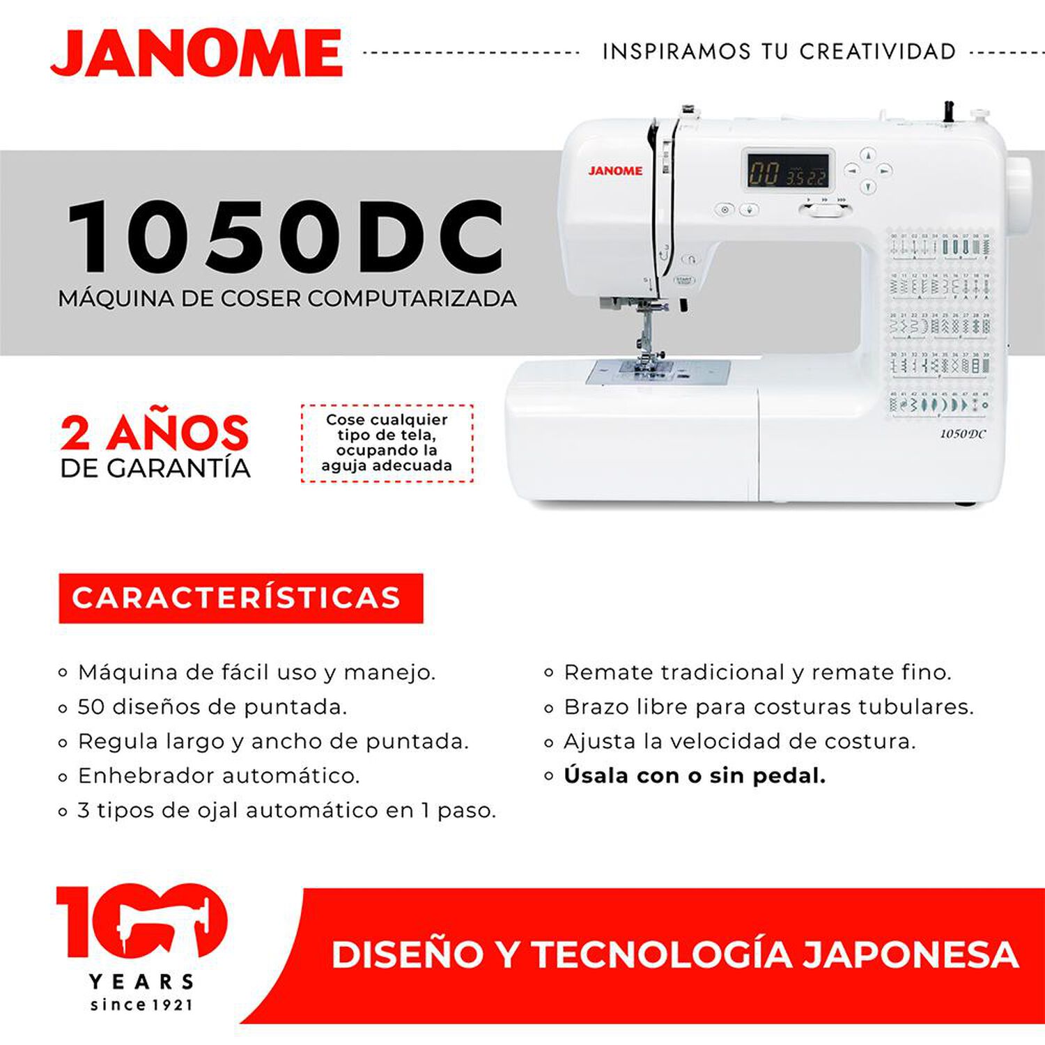 Combo  Janome M&aacute;quina de Coser 1050DC + M&aacute;quina Overlock 8002D image number 3.0