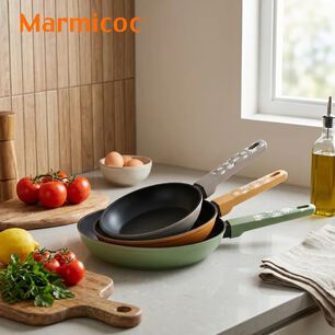 Set De 3 Sartenes Antiadherentes Aluminio Forjado 182226 Cm Modelo Flowers Marca Marmicoc Colores Gris Naranja Y Verde