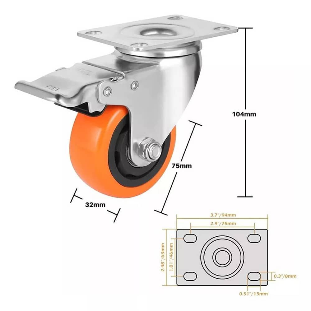Set X4 Ruedas De 3 Pulgada Giratoria Para Muebles Con Frenos image number 2.0