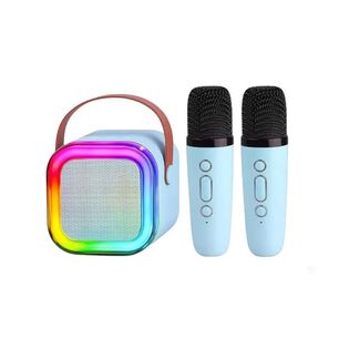 Mini Karaoke Bluetooth Con 2 Micr&oacute;fonos Inal&aacute;mbricos Luces Led Azul