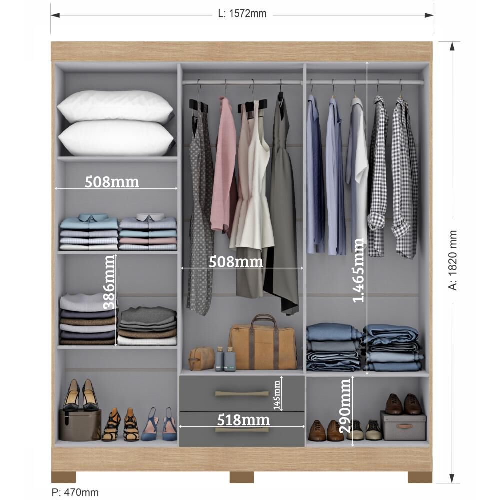 Cl&oacute;set Di Poretti Design Closet Escocia / 6 Puertas / 2 Cajones image number 3.0