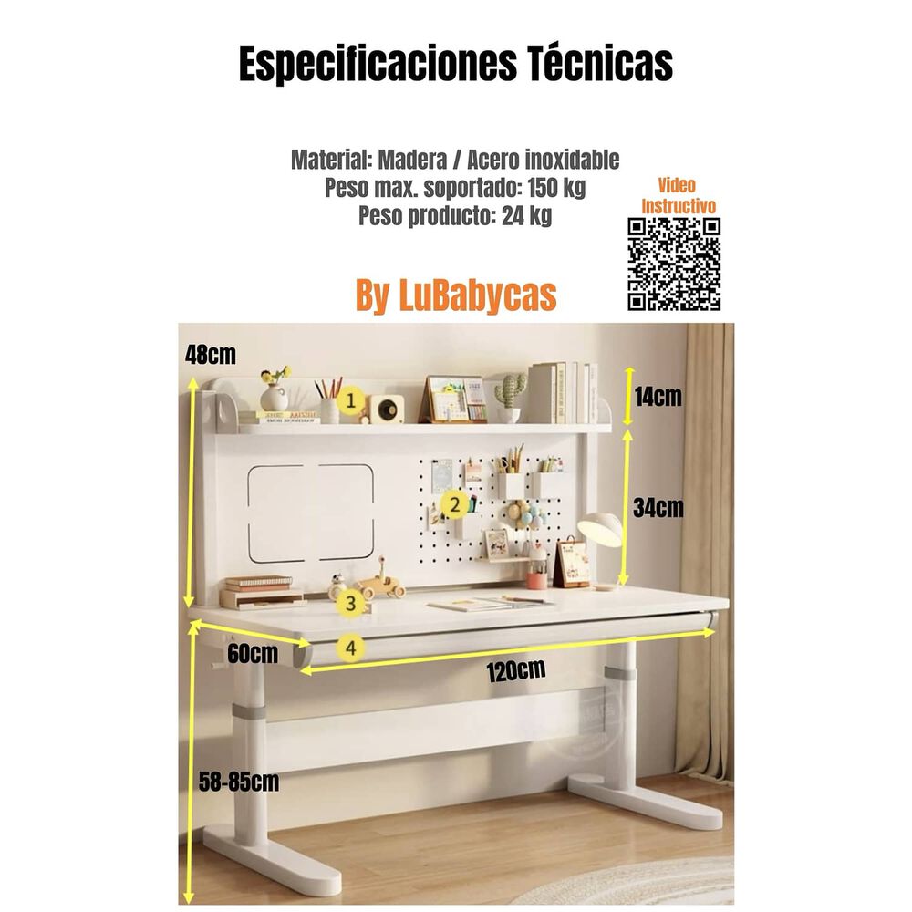 Escritorio Infantil Con Estante Organizador 120cm Lubabycas image number 7.0
